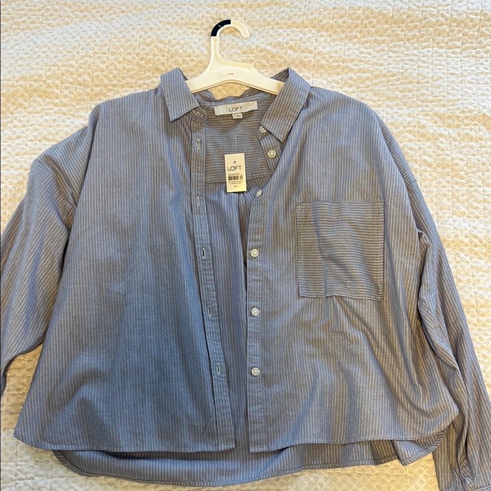 LOFT Blue Striped Button-Up Shirt